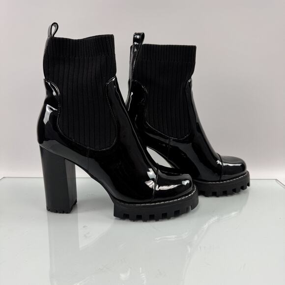 AZALEA WANG THE MASONARY Platform Pull On Knit/Patent Leather Booties Size 10 US - Picture 1 of 9
